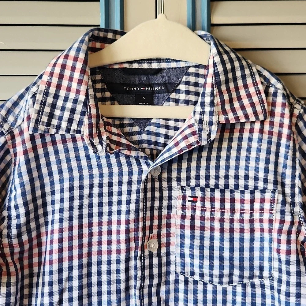 Tommy Hilfiger Blue Pink White Plaid Button Down Shirt - Picture 3 of 13